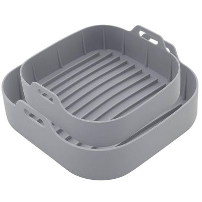 Kit 2 Formas Quadradas de Silicone para Air Fryer Cinza P e M Lyor Reutilizável Carne Bolo Torta