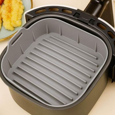 Kit 2 Formas Quadradas de Silicone para Air Fryer Cinza P e M Lyor Reutilizável Carne Bolo Torta