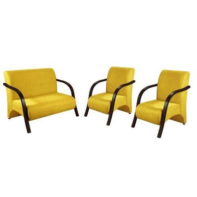 Poltrona Sevilha Braço Madeira 3 Peças Sala Suede Amarelo