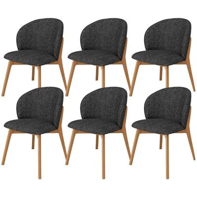 Kit 06 Cadeiras De Jantar E Estar Living Estofada Mia L02 Linho Chumbo - Lyam Decor