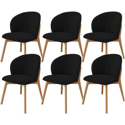 Kit 06 Cadeiras De Jantar E Estar Living Estofada Mia L02 Bouclê Preto - Lyam Decor