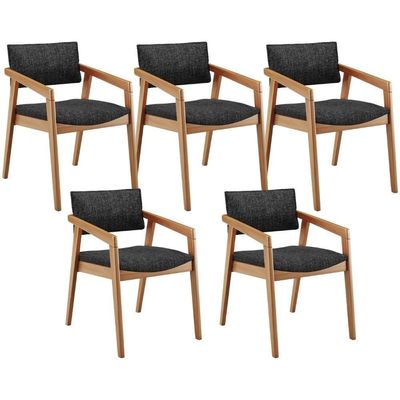 Kit 05 Cadeiras Para Sala De Jantar Estar Living Giorgia L02 Linho Chumbo - Lyam Decor