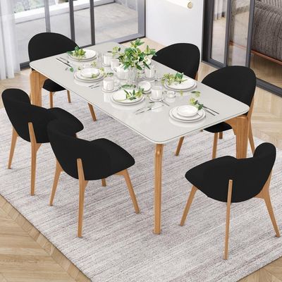 Kit 06 Cadeiras De Jantar E Estar Living Estofada Mia L02 Bouclê Preto - Lyam Decor