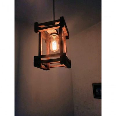 Lustre Luminária De Teto Rústico De Madeira Com Lâmpada Retrô Lâmpada Inclusa Sala Quarto Pousada