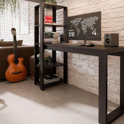 Mesa Escrivaninha Para Home Office E Escritório Paris Com Prateleiras Estilo Industrial Em Mdf