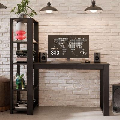 Mesa Escrivaninha Para Home Office E Escritório Paris Com Prateleiras Estilo Industrial Em Mdf