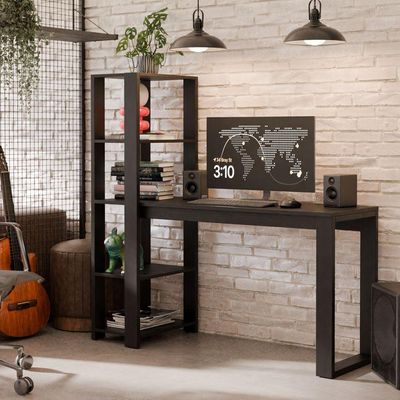Mesa Escrivaninha Para Home Office E Escritório Paris Com Prateleiras Estilo Industrial Em Mdf