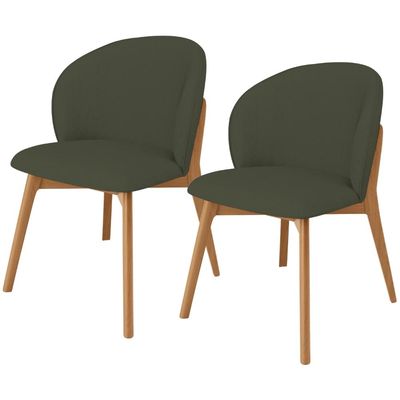 Kit 02 Cadeiras de Jantar e Estar Living Estofada Mia L02 Linho Verde Musgo - Lyam Decor