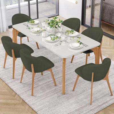 Kit 02 Cadeiras de Jantar e Estar Living Estofada Mia L02 Linho Verde Musgo - Lyam Decor