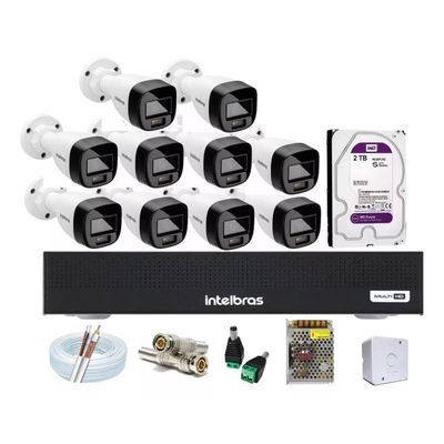Kit 10 Cameras  Intelbras 1120b Full Color, Dvr 16 Canais Hd 2tb