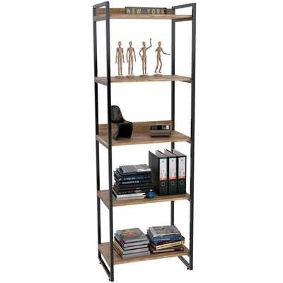 Kit Mesa Cavalete 135 cm com Estante 5 Prateleiras Estilo Industrial Form C01 Carvalho - Lyam Decor