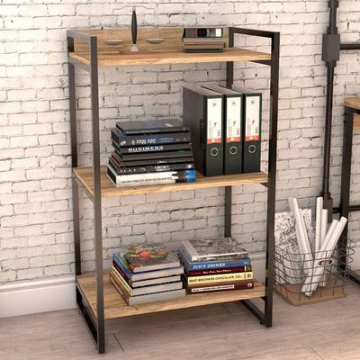 Kit Mesa Cavalete 135 cm com Estante 3 Prateleiras Estilo Industrial Form C01 Carvalho - Lyam Decor