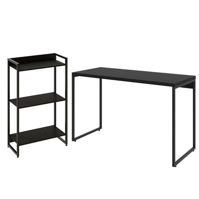 Kit Escritório Estante Areta 3 Prateleiras com Mesa Industrial Aspen 120cm C01 Onix - Lyam Decor