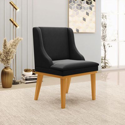Kit 5 Cadeiras Decorativas Sala de Jantar Base Fixa de Madeira Firenze Suede Preto/Castanho G19 - Gran Belo