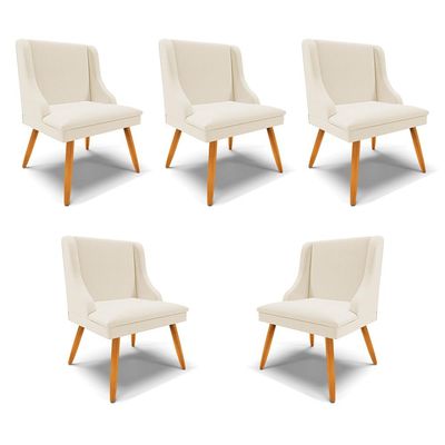 Kit 5 Cadeiras Decorativas Sala de Jantar Pés Palito de Madeira Firenze Linho Bege/Natural G19 - Gran Belo