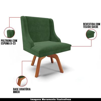 Kit 3 Cadeiras Decorativas Sala de Jantar Base Giratória de Madeira Firenze Suede Verde Esmeralda/Natural G19 - Gran Belo