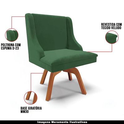 Cadeira Decorativa Sala de Jantar Base Giratória de Madeira Firenze Veludo Verde/Natural G19 - Gran Belo
