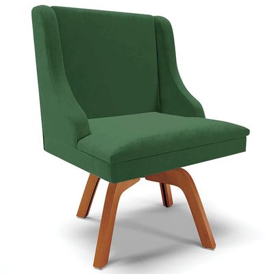 Cadeira Decorativa Sala de Jantar Base Giratória de Madeira Firenze Veludo Verde/Natural G19 - Gran Belo