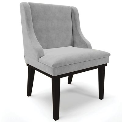 Cadeira Decorativa Sala de Jantar Base Fixa de Madeira Firenze Suede Cinza/Preto G19 - Gran Belo