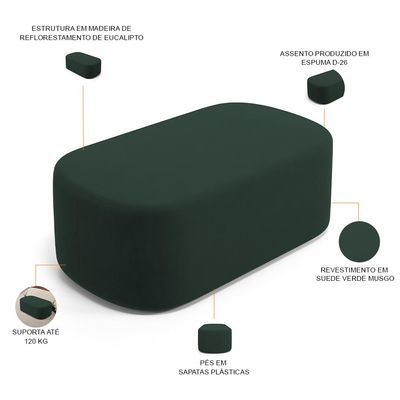Kit 02 Puffs Decorativos Orgânicos Para Living Quarto 100cm Doha W01 Suede Verde Musgo - Lyam Decor