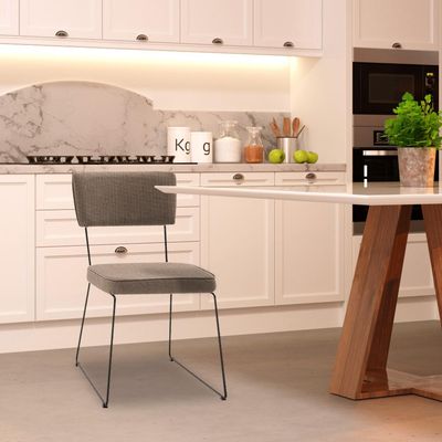 Kit 3 Cadeiras de Jantar Decorativa Base Aço Preto Luigi Linho Bege - Gran Belo