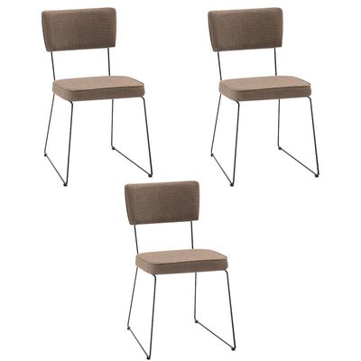 Kit 3 Cadeiras de Jantar Decorativa Base Aço Preto Luigi Linho Bege - Gran Belo