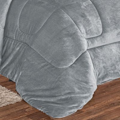 Coberdrom Apollo King Sherpa Pele de Carneiro + Manta Flannel 1 Peça - Cinza