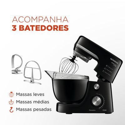 Batedeira Planetária Mondial Special Line B48BSL Preto com Inox 220V