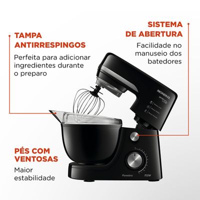 Batedeira Planetária Mondial Special Line B48BSL Preto com Inox 220V