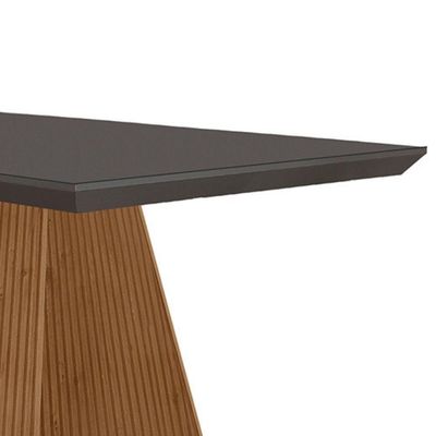 Mesa Para Sala De Jantar Aida 180cm Em Mdf E Vidro Grafite Imbuia Ripado Grafite
