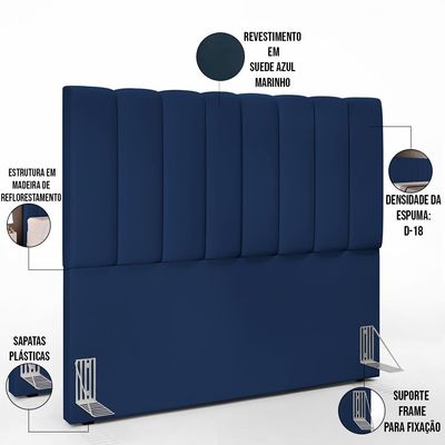 Cabeceira Cama Box Casal 140 cm Dália W01 Suede Azul Marinho - Lyam Decor