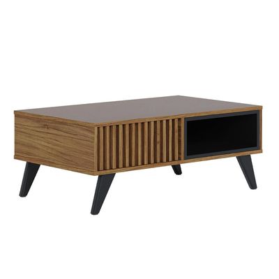 Mesa De Centro Para Sala De Estar 01 Nicho Delta C04 Preto Fosco Noce Milano - Lyam Decor