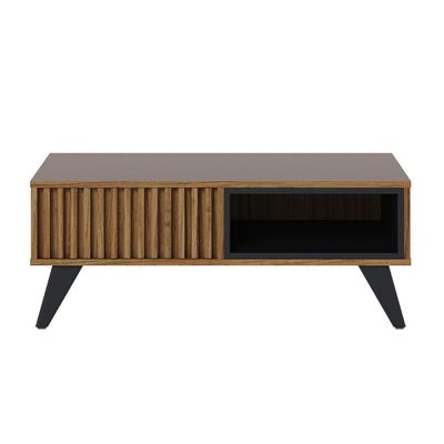 Mesa De Centro Para Sala De Estar 01 Nicho Delta C04 Preto Fosco Noce Milano - Lyam Decor