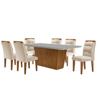 Mesa Aida 180cm Com 6 Cadeiras Carol Moderna Mobília Veludo Creme/off White/imbuia