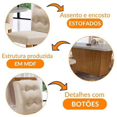 Mesa Aida 180cm Com 6 Cadeiras Carol Moderna Mobília Veludo Creme/off White/imbuia