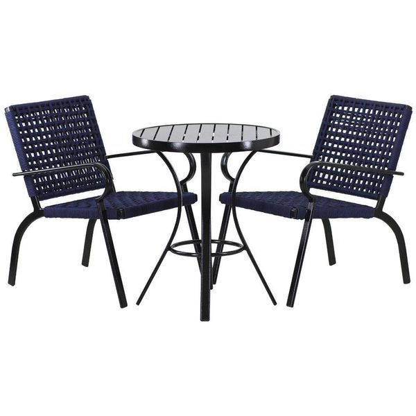 2 Cadeiras Corda Náutica E Mesa Tampo Ripado Edícula, Jardim Azul