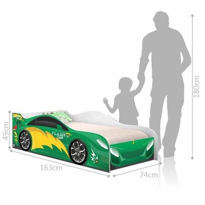 Cama Carro Infantil Raios Verde Com Colchão