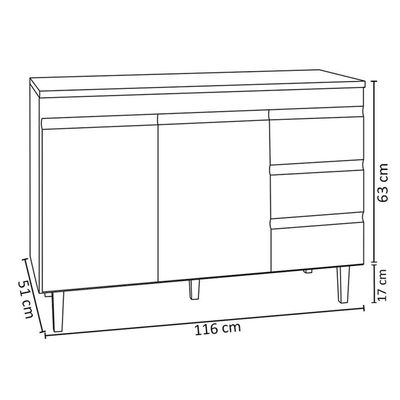 Balcão Gabinete Cozinha Andreia 120cm 2 Porta Ajl Móveis S-t Preto