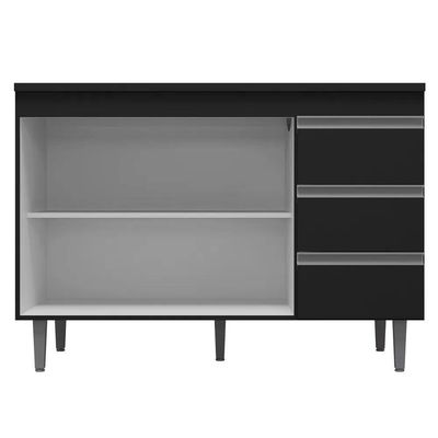 Balcão Gabinete Cozinha Andreia 120cm 2 Porta Ajl Móveis S-t Preto