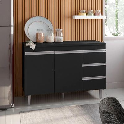 Balcão Gabinete Cozinha Andreia 120cm 2 Porta Ajl Móveis S-t Preto