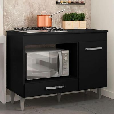 Balcão Cooktop Mdp 100cm Carla 1 Porta Ajl Móveis Preto