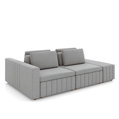 Sofá Ilha com Encosto e Almofadas Móveis Olimpo 245cm Modulado Veludo Cinza G45 - Gran Belo