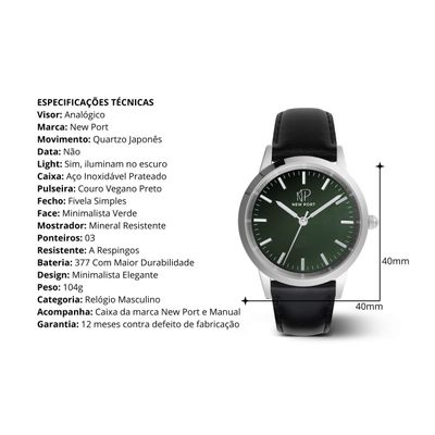 Relógio Masculino Elegante Prata Casual Clássico New Port