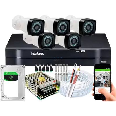 Kit 5 Cameras Segurança Dvr Intelbras Full Hd 8ch full hd c/hd completo