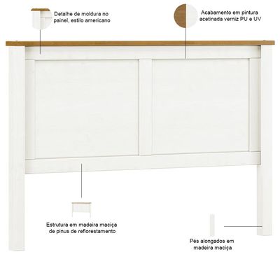 Cabeceira de Madeira Maciça Para Cama Queen Mazzaro F06 Branco Freijó - Lyam Decor