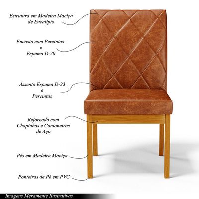 Kit 3 Cadeiras de Sala de Jantar Estofadas Gomes Madeira Maciça PU Marrom G78 - Gran Belo