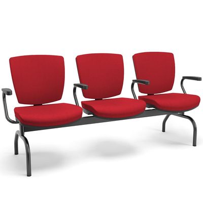 Cadeira Longarina 3 Lugares Aeroporto Recepção Preto Baixa Flexi P03 Poliéster Vermelho - Lyam
