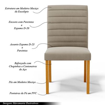 Kit 6 Cadeiras de Sala de Jantar Estofadas Veiga Madeira Maciça Linho Bege Escuro G78 - Gran Belo