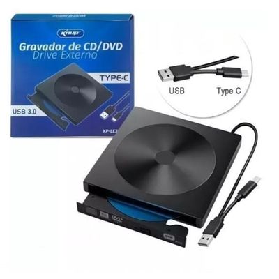 Drive Gravador de CD/DVD Externo Usb 3.0 e Type-C KP-LE303