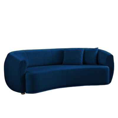 Sofá Decorativo Sala de Estar Curvo Esther 3 Lugares 210cm com Almofadas Linho Azul Marinho